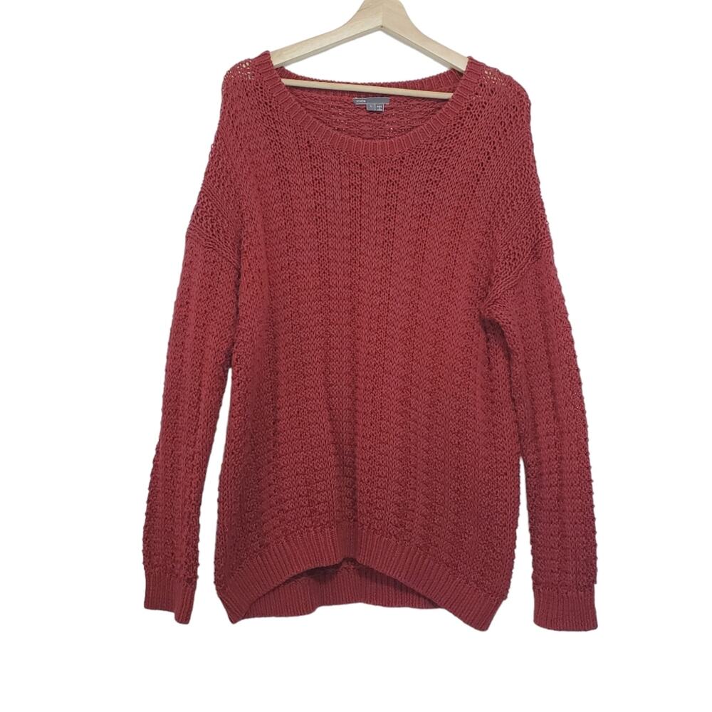 Vince Mercerized Texture Chunky Knit Oversized Cotton Sweater in Rhubarb Red